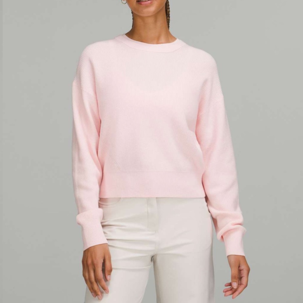LULULEMON Waist Length Crew Sweater - Strawberry Milkshake *stain on cuff
